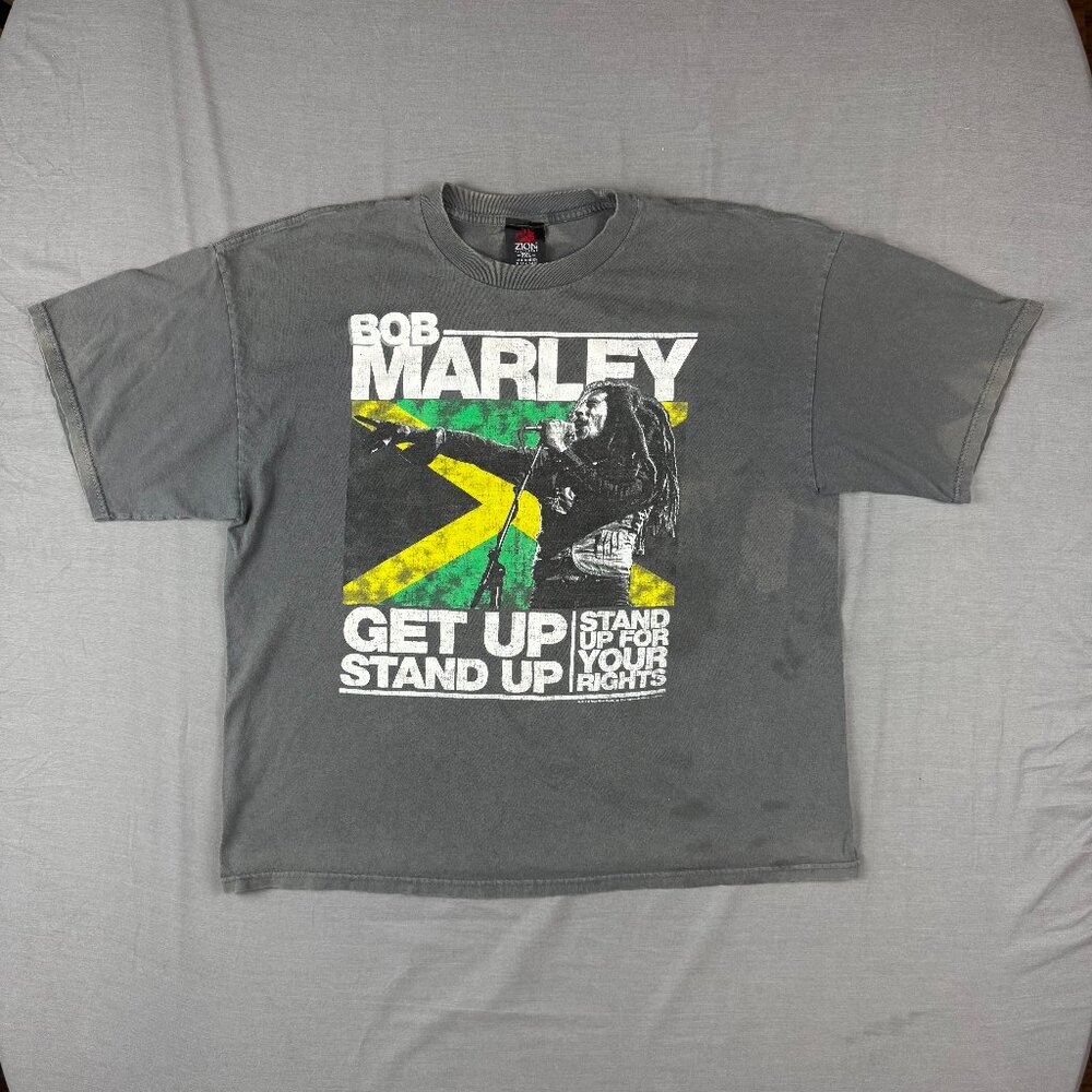 Y2K Bob Marley Get Up Stand Up Zion Rootswear Graphic T-Shirt Mens XXL/2XL Gray